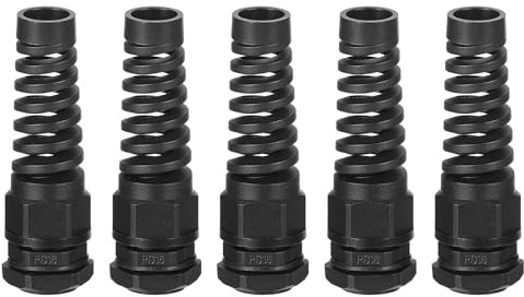 QUARKZMAN 5pcs Tuerca de Cable Impermeable PG16 Prensaestopas Espiral de Nylon Tensión Pigtail Unión con Junta para Cable de 10-13mm Fijación y Electrodomésticos Negro