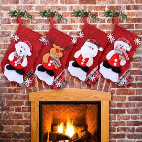 FUKPO Calcetines Navidad Chimenea, Calcetines Navideños para Colgar Personalizados Botas de Navidad Decoracion Hogar, Christmas Stockings Calcetin Navidad Personalizado Calcetín Papa Noel Adornos