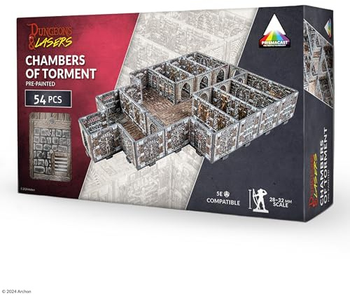 Dungeons & Lasers Juegos de terreno prepintados para juegos de rol DND y de mesa, 5E compatible con miniaturas de escala de 28 a 32 mm, diseño modular para un montaje rápido (cámaras de tormento)
