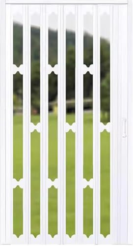 SAFWELAU Scheunentür Sliding Door Waschküche/Schlafzimmer/Haustür/Abstellraum Inneres Ziehharmonika-Tor, Aluminium-Mehrfachtrennwandtür(White2,58x80in(146x203cm))