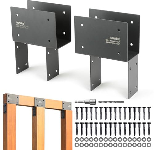 WOWACE 4Pack 4x6 (Actual 3.5x5.5) Heavy Duty Stainless Steel Pergola Brackets - End Post to Beam Connector for Gazebos, Patio Decks, Porches - Wood Post Cap Tie Bracket (Dark Gray)