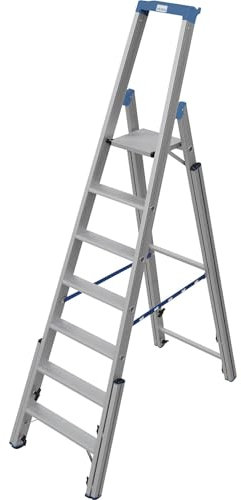 KRAUSE | Treppen-Stufenstehleiter | mit Niveauausgleich | einseitig begehbar | 7 Stufen