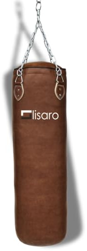 Lisaro Profi Boxsack 120/150 cm gefüllt/ungefüllt | Sandsack in Studioqualität für Boxen, Kickboxen & MMA | Kunstleder (Vinyl) | inkl. 4-Punkt Stahlkette | Braun
