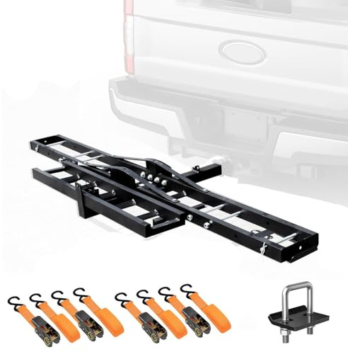 Porte-attelage de Moto Robuste avec Rampe de Chargement, Support d'attelage, Sangles à Cliquet, Porte-Bagages - Charge Maximale 226 Kg
