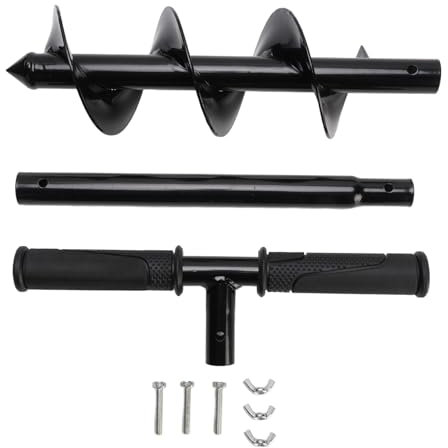 Manual Earth Auger Drill, Cold Rolled Steel T Shaped Hand Auger Post Hole Digger with Non Slip Handle Garden Auger Drill Bit for Deep Cultivating Seedlings Planting Trees