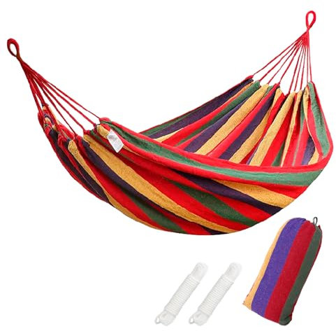 FORYNXHWIN Baumwoll-Hängematte – 190 x 150 cm, Outdoor-Doppel-Camping-Hängematte mit Reisetasche, verdicktes, strapazierfähiges Canvas-Gewebe, unterstützt 200 kg, perfekt für Garten, Camping, Terrasse