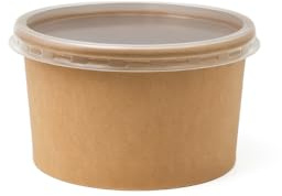 Pots Alimentaires Kraft avec Couvercle Transparent – Jetables pour Soupe, Glace, Plats à Emporter – 3 Tailles – Lot de 50, 100, 500 – Couvercle PP – Diamètre 117 mm (100, 240 ml – 8 oz – Ø117 mm)