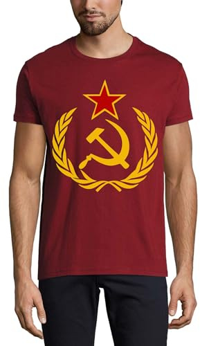 T-shirt à col rond en coton pour homme Motif marteau et faucille de l'Union soviétique Bordeaux, bordeaux, XL