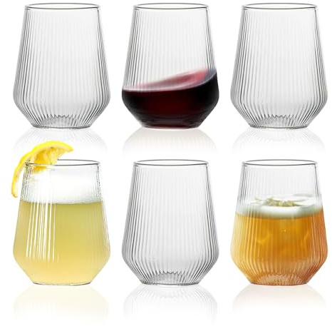 Ausune 6 Stück 460ml Rippenglas Drinkgläser Set Glas Set für Saft Cocktails Wasserbecher für Zuhause Bar und Restaurants Hochwertige langlebige Trinkgefäße stilvolle Dekoration Geschenkidee