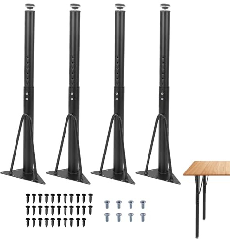 XQZMD 4 Stück Tischbeine Verstellbar, 50-75 cm Höhenverstellbare Tischbeine, Metall Schwarz Ø 4cm Tischfuß Möbelfuß, Zylindrisch Verstellbare Möbelfüße für Schreibtisch, Esstisch, Schrank