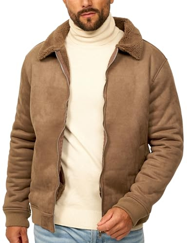 behype. Herren Blouson-Jacke als Weiche Übergangsjacke - Piloten Bomberjacke in Leder-Optik mit Teddy-Fleece für Männer - Men's Jacket