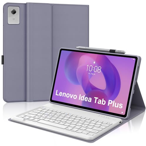 Occtingkind Coque Clavier pour Lenovo Idea Tab Plus 12.1 Pouces, AZERTY Français Housse Clavier Bluetooth Magnétique Détachable avec Porte Crayon pour Tablette Lenovo Idea Tab Plus 12.1 2025, Violet