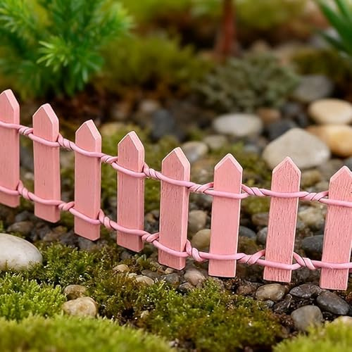 Dunkelbraun Miniatur-Gartenzaun HolzzaunFlexibler Miniatur-Zaun, Miniatur Zaun Gartenzaun Holz, verwendet für Miniaturlandschaft Puppenhaus Blumentopf Fee Gartendekoration (Rosa)