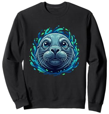Adorable Seal Face Ocean Waves Marine Life Sweatshirt