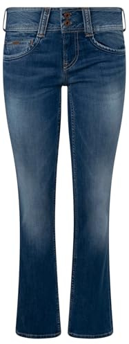 Pepe Jeans London Dam Gen Slim Straight Jeans, Mellanmidja Stretch Denim, Regular Fit, Bright Blue Wash