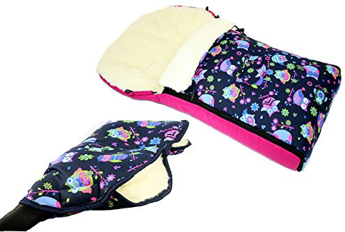 BAMBINIWELT KOMBI-ANGEBOT muff/handvärmare + universell vinterväska (90 cm/motiv $7), passar även för babyskålar, barnvagnar, buggy, av ull i uggldesign