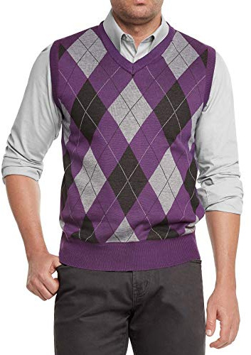 True Rock Men's Fashion V-Neck Sweater Vest Solid Colors and Argyle