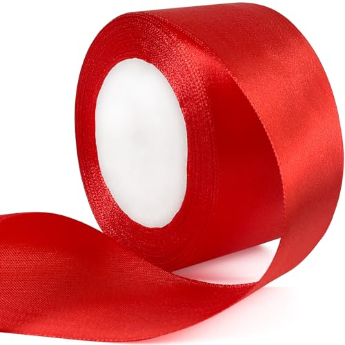 tenn well Geschenkband Rot 50mm, 22M Satinband Breit Geschenkband Schleifenband für Geschenkverpackung Brautstrauß Basteln Geburtstag Hochzeit Dekoration