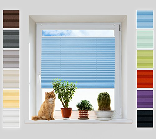 Plissee Ohne Bohren Klemmfix, Lichtblau 80x130 cm, Jalousie mit easyfix Metall Klemmträger | Pearl Stoffkollektion | Leicht zu montieren | Faltrollo Sichtschutz, Sonnenschutz, Fenster