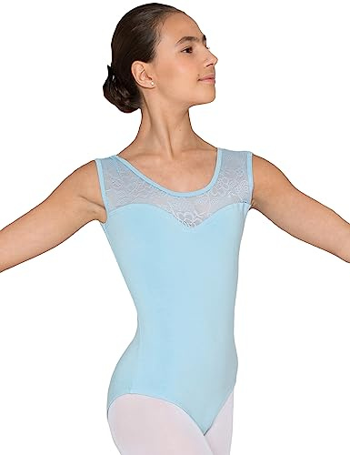 tanzmuster Ballettanzug Mädchen ärmellos - Cora - aus weichem Baumwollmaterial mit Spitzeneinsatz vorn fürs Kinder Ballett