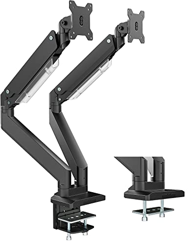 PUTORSEN Monitor Halterung 2 Monitore für 17-35 Bildschirme, Schwere Ausführung Premium Aluminium Gasdruckfeder Monitorhalterung, 15 kg/Arm, VESA 75&100 mm, schwarz