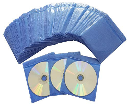 HAPPYLIVE SHOPPING 100 Stück Premium CD- / DVD-Hüllen, Dickes Vliesmaterial, doppelseitige Nachfüllfolie, Plastikhülle für CD und DVD, blau