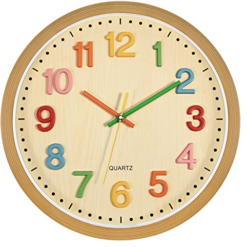 Foxtop Wanduhr Kinder Lernuhr Kinder Groß 3D Zahlen Ohne Tickgeräusche Lautlos Uhr für Junge Mädchen Kinderzimmer Schlafzimmer Dekor 30 cm