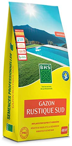 BHS Gazon Rustique Sud | 10kg | 400 m² | Plus Résistant et Mieux Protégé | Résistance aux Conditions Sèches | GRS10