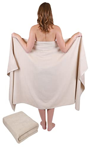 Betz 2 Stück Badetücher groß XXL Badetuch Saunatücher Dresden 100% Baumwolle Größe 100 cm x 180 cm Farbe Sand - 1901050
