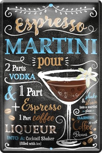 schilderkreis24 - Cartel de chapa con receta de cóctel Espresso Martini, decoración de metal para todos los propietarios de bares o pubs, regalo para cumpleaños o Navidad, 20 x 30 cm