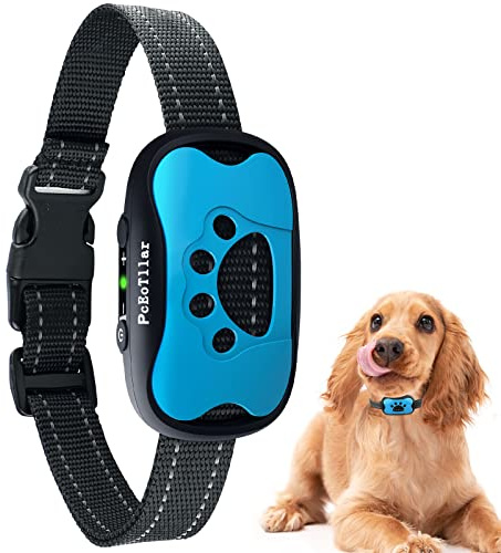 Collare Antiabbaio Cane, Anti Abbaio Ricaricabile per Cani Piccola Media Grande Taglia Regolabile, Dispositivo Per Fermare L'Abbaio Dei Cani Con 7 Sensibilità, Modalità Bip E Vibrazione, Blu