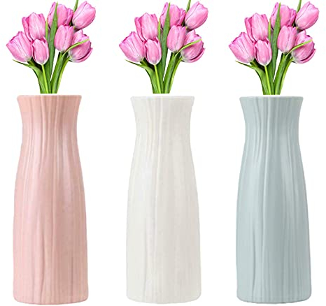 Kunststoff Vasen, 3 Stück Elegantes Design Vase Desktop Moderne Dekorative Ornament Kunststoff Vase Für Innen Schlafzimmer Wohnzimmer Balkon Tischdeko Hochzeit Küche Office(3 Farben)