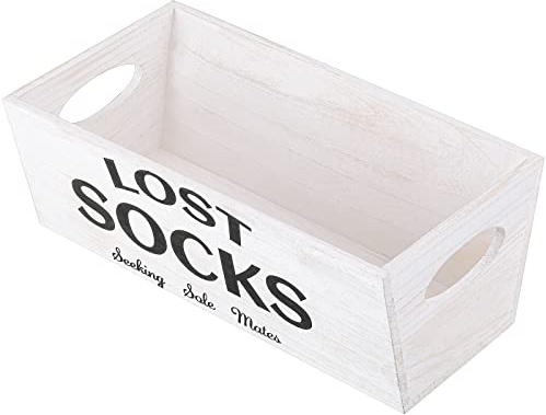 Blulu Korbschild für verlorene Socken, Bauernhaus, Waschküche, Dekoration und Zubehör, verlorene Socken, Abfalleimer, Wandaufbewahrung, Organisation für Waschküche, Aufbewahrung (weiß) | Wand-Organizer mit Griffen, rustikales Holz-Design, hält nicht passende Socken, Waschküchen-Zubehör und Dekoration