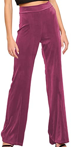 PDYLZWZY Pantalones de yoga de terciopelo para mujer, cintura alta, pierna ancha, pantalones de chándal Comfy Palazzo Lounge con bolsillos, fucsia, S