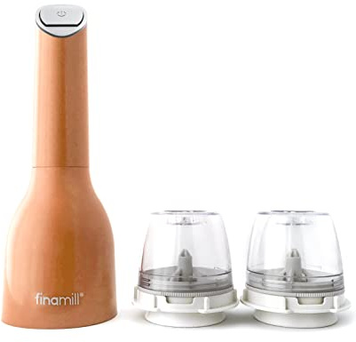 FinaMill Award Winning Battery Operated Pepper Mill & Spice Grinder in One, Adjustable Coarseness, Ceramic Grinding Elements, One Touch Operation with LED Light, Includes 2 Quick-Change PROPlus Pods