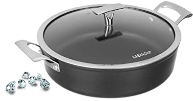 KASANOVA tegame antiaderente 24 o 27 cm Black Diamond, tegame per induzione, con coperchio, rivestimento antiaderente, tegame acciaio inox in forno fino a 250 °C (27 Cm)