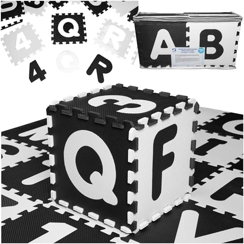 Humbi Puzzlematte Eva Schaumstoff für Babys und Kinder Krabbelmatte Spielmatte Fitnessmatte Schutzmatte Poolmatte Bodenschutz 36 Teile 31,5 x 31,5 cm schwarz und weiß