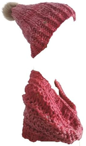 SET Schal + Mütze, Wollschal Loop handgestrickt Schlauchschal Loopschal Rundschal Schlauchtuch gestrickt