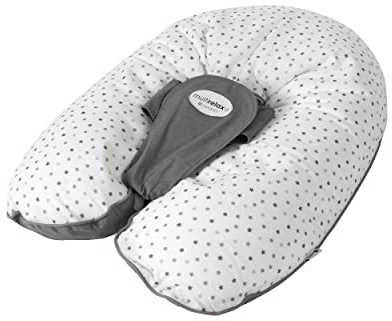 CANDIDE - Cojín de lactancia y embarazo multifuncional, 3 en 1, multirelax, patentado, balancín, 3-9 kg, funda extraíble, microperlas (gris/estrellas)