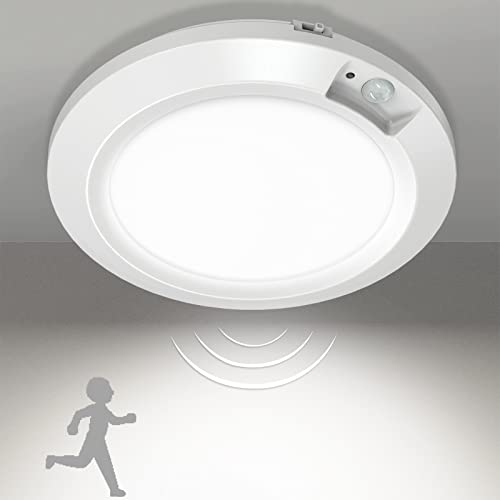 Bemexred Veilleuses LED à Piles Lumière à Détection de Mouvement, Sans Fil Lampe de Plafonnier intérieur pour Placard Couloir Armoire Sous-sol d'escalier - 6000k, Cool Blanc