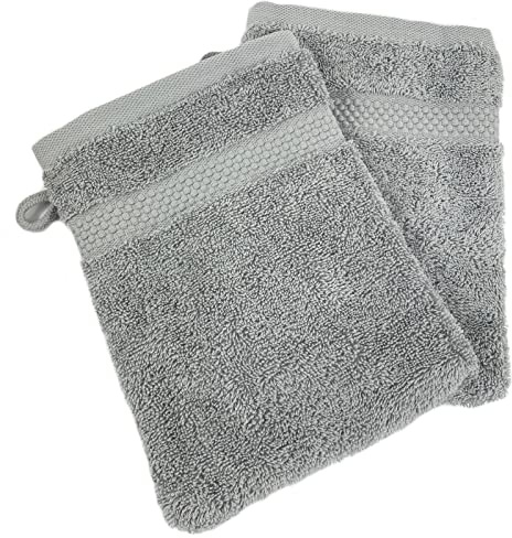 Sue Rossi Face Cloth Wash Mitt Set, 100% Organic Turkish Combed Cotton, 600GSM Thick With Hanging Loop, Size 16cm x 21cm, Flannel Glove Pack Soft & Absorbent (Silver Grey, 2)