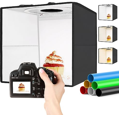 LUXCEO Fotostudio Lichtbox,30x30x30 cm Fotobox zum Fotografieren,CRI 95+ LED-Fotobox Lichtbox Fotografie Lichtzelt inkl 6 PVC Hintergründen für Produktfotografie, Schmuck und kleine Gegenstände