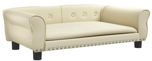 vidaXL Hundebett, Hundekissen mit weicher Polsterung, Hundesofa Hundecouch für kleine Hunde Haustiere, Haustierbett Katzenbett, Creme Kunstleder
