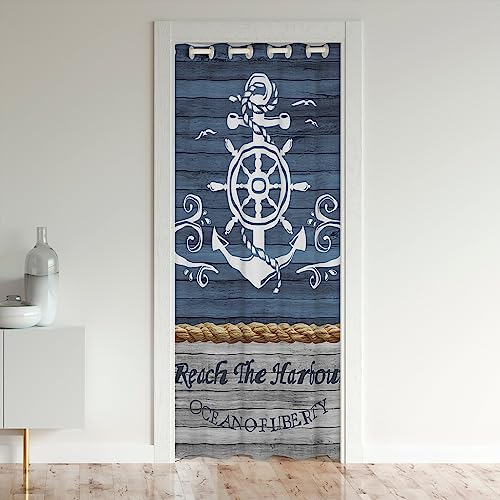 Loussiesd Anker Dekor Türvorhang 86x203cm Nautische Thema Raumteiler Vorhänge Gardinen für Kinder Jungs Mädchen Meer Abenteuer Vorhang für Innentür Raumteiler für Schlafzimmer Wohnzimmer Holz Textur