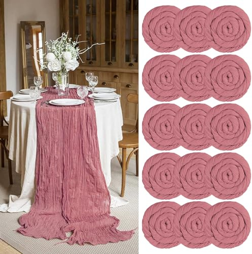 Käsetuch Staubige Rose Seihtuch Tüll Tischdecke 55x400cm, Rustikaler Gaze-Stoff Boho-Tischläufer für Hochzeitsfeier Brautparty Dekoration