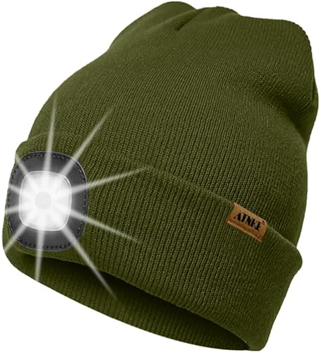ATNKE LED Beleuchtete Mütze mit Licht,Wiederaufladbare USB 4 LED Beleuchtete Laufmütze Extrem Heller Lampe Winter Warme Stricken Mütze Technik Geschenke für Herren und Damen