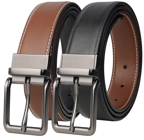 AivaToba Mens Leather Belt Reversible, Belts for Men with Rotated Buckle, Great for Suits，Jeans, Casual & Business, Black & Brown.