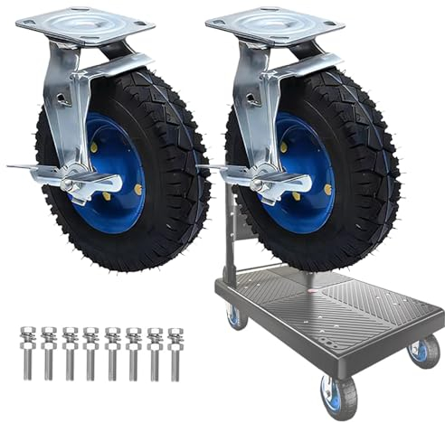 WORDFUN Lenkrollen Bockrollen, geräuschlose Schwerlast Räder, möbel Industrierollen, Mit Bremse Schubkarrenrad, Luftreifen Rollenlager, 150mm 200mm 250mm, 2 Stück, Gummi Transportrollen