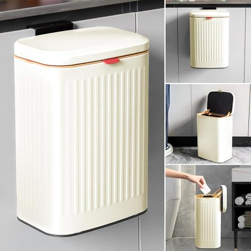 TESIN Hanging Kitchen Compost Bin 8 Liter/2.1 Gallon, Small Trash Can with Detachable Inner Bucket for Cupboard/Countertop/Bathroom/Camping/Office/Camping (Milky White, 8 Liter)