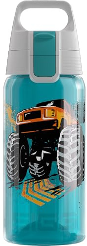 SIGG – vattenflaska för barn – vattenflaska för barn – Viva One monstertruck – lämplig för kolsyrade drycker – läckagesäker – diskmaskinssäker – BPA-fri – sport – ljusblå – 0,5 l